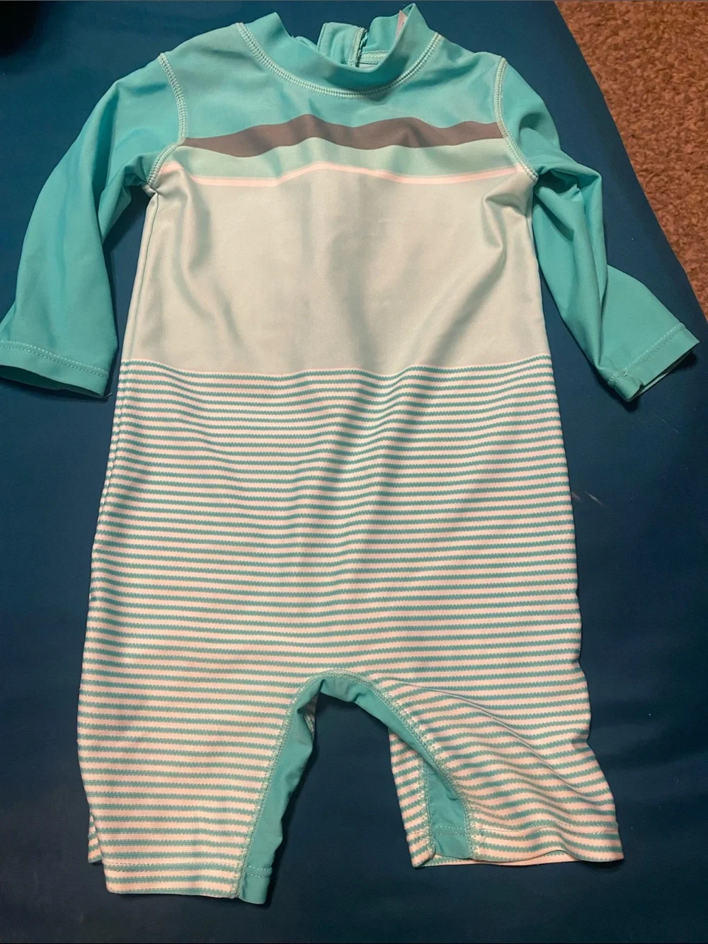 Carter's Mint Green & White Long-Sleeve Swim Rashguard One-Piece